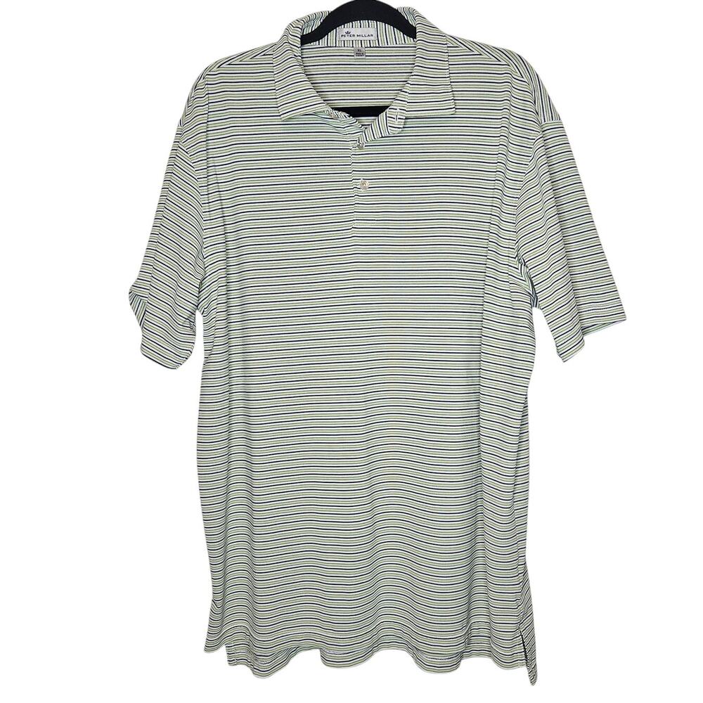 Peter Millar Green Black Striped Golf Polo mens Shirt sz XL